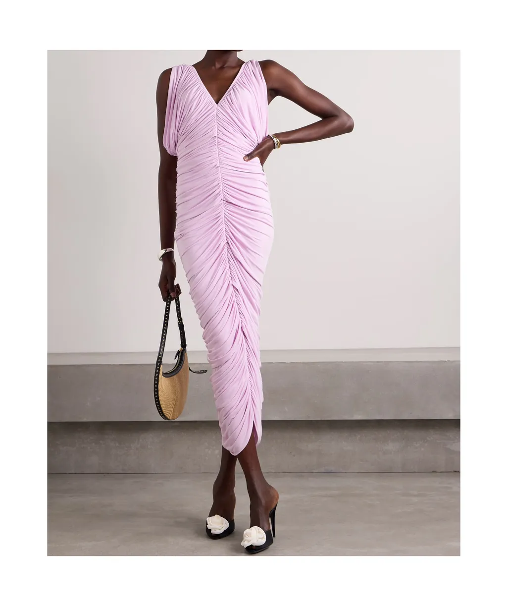 Magda Butrym Ruched V Neck Midi Dress