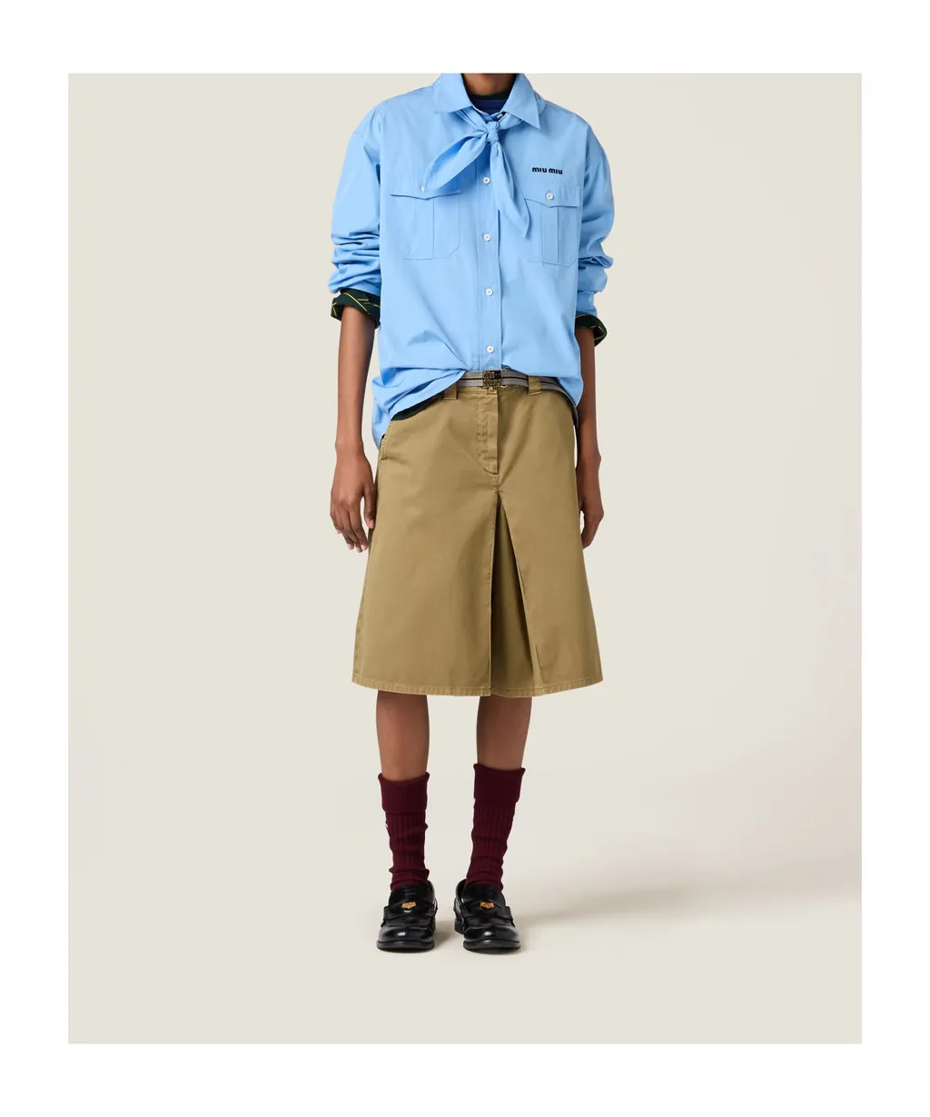 Miu Miu Scarf-Detailed Button-Up Poplin Shirt
