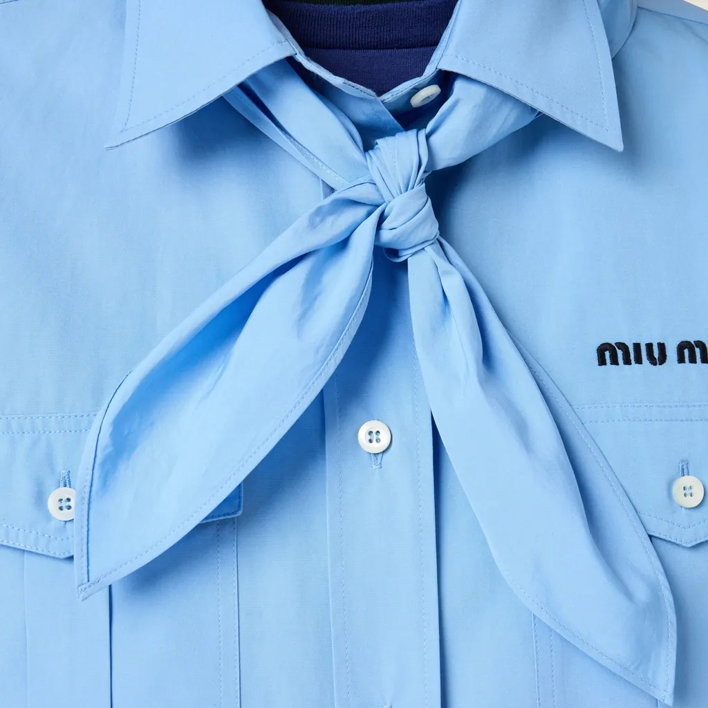 Miu Miu Scarf-Detailed Button-Up Poplin Shirt