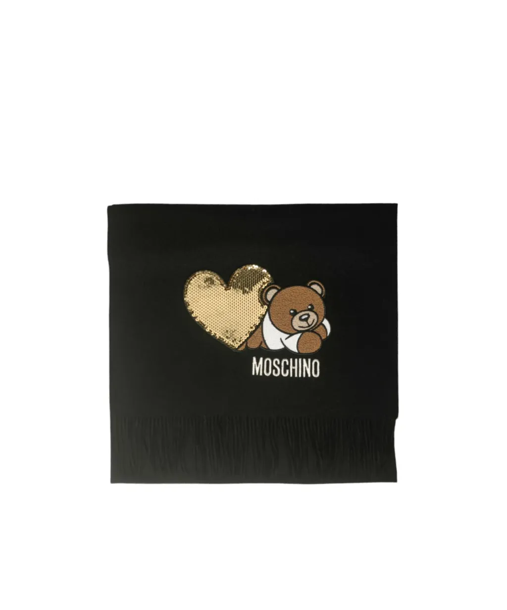 Teddy Bear-Embroidered Scarf