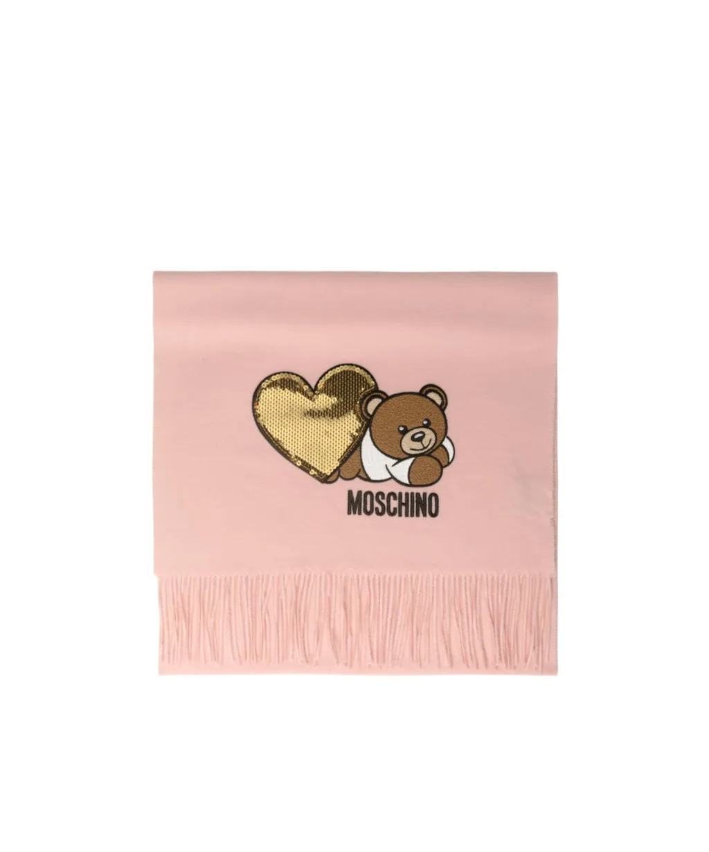 Teddy Bear-Embroidered Scarf