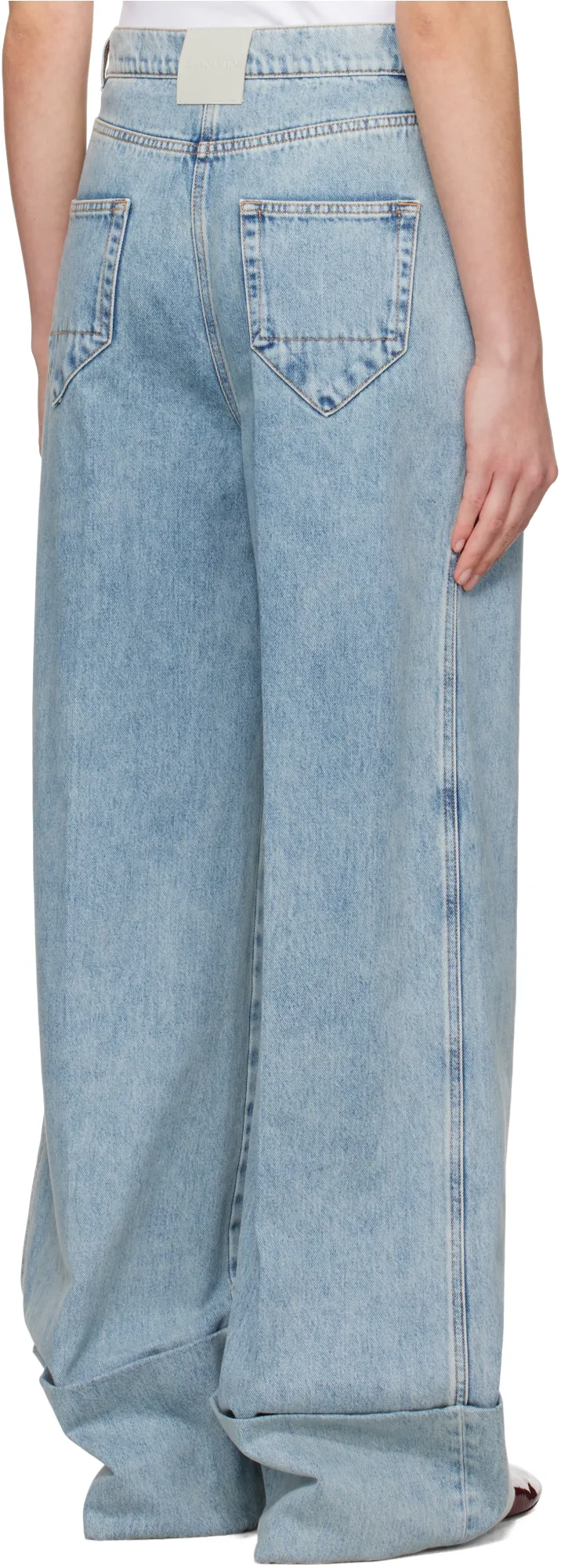 Lanvin Wide-Leg Cuffed Denim Jeans
