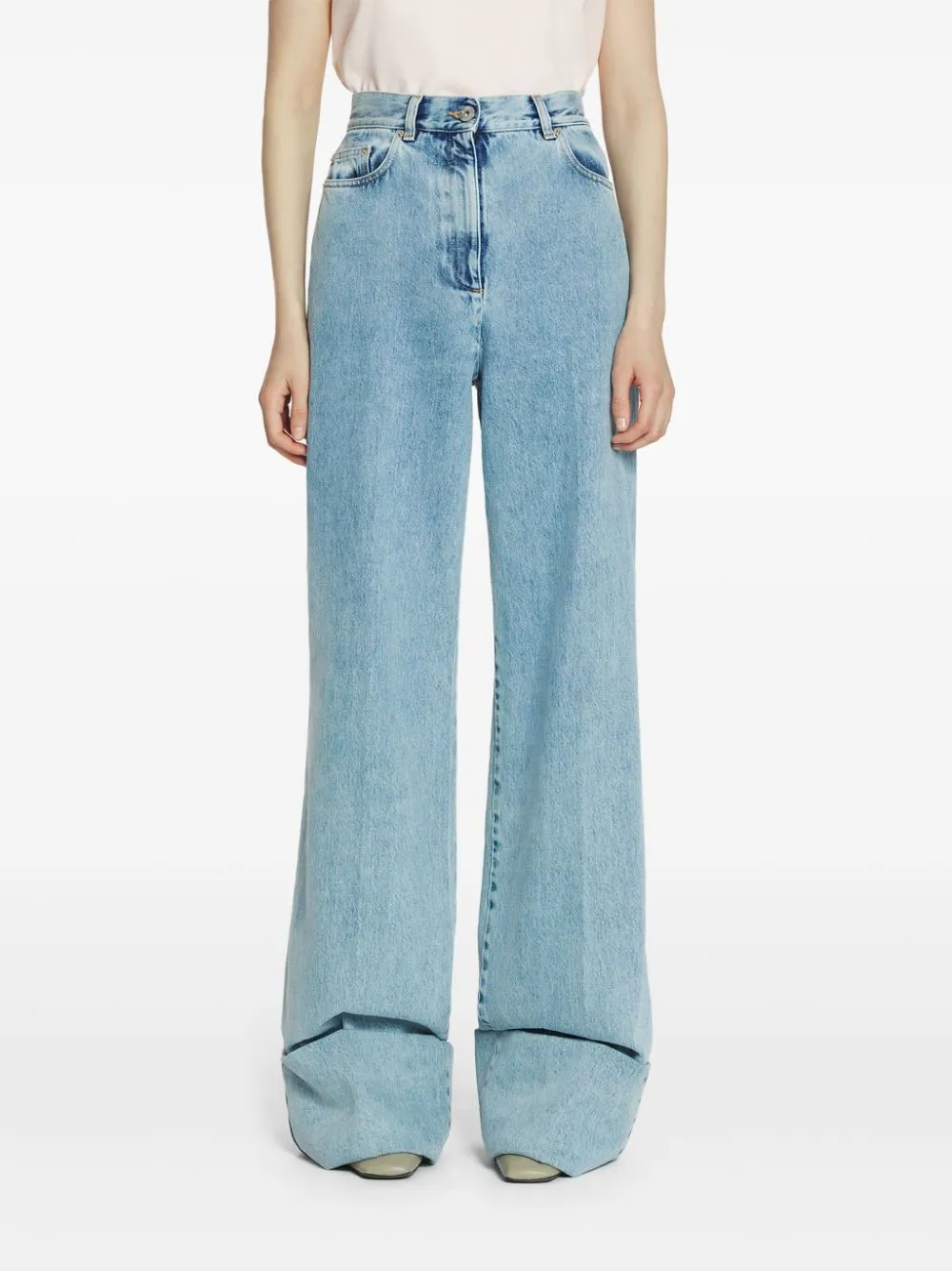 Lanvin Wide-Leg Cuffed Denim Jeans