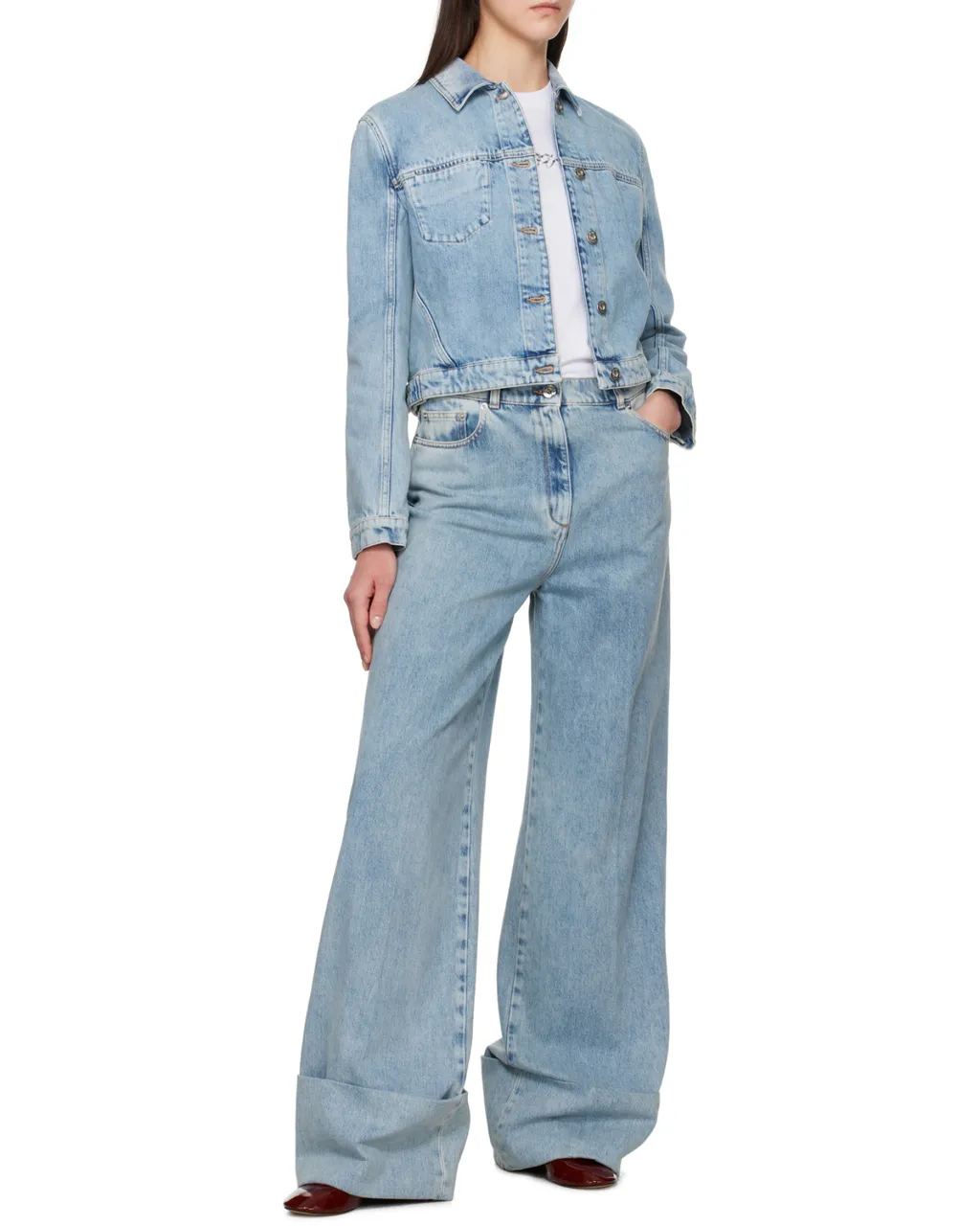 Lanvin Wide-Leg Cuffed Denim Jeans