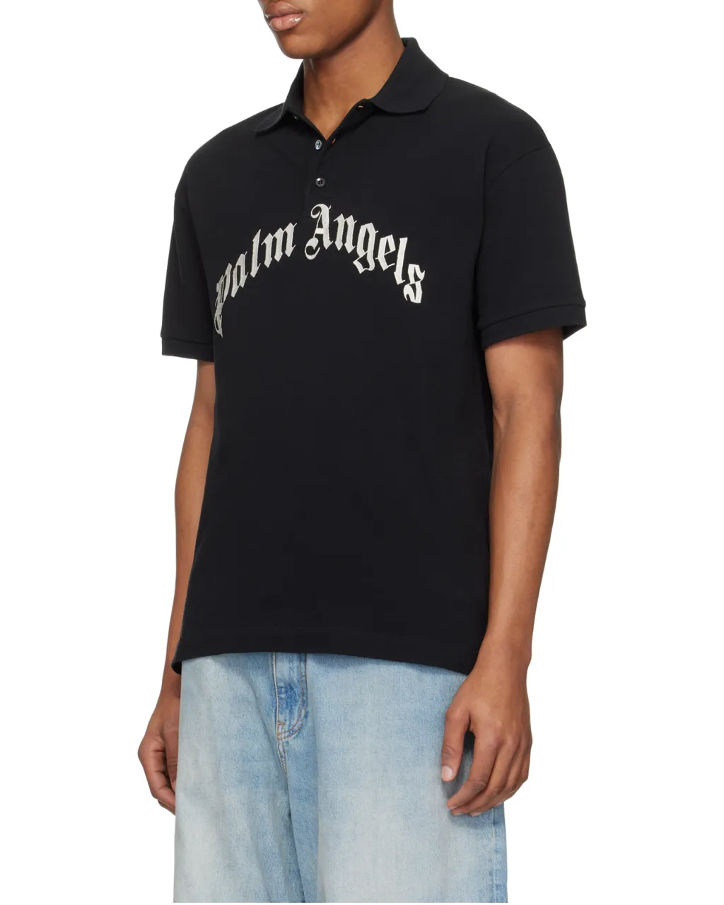 Palm Angels Curved Logo Embroidered Polo Shirt