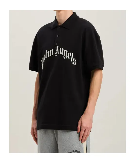 Palm Angels Curved Logo Embroidered Polo Shirt