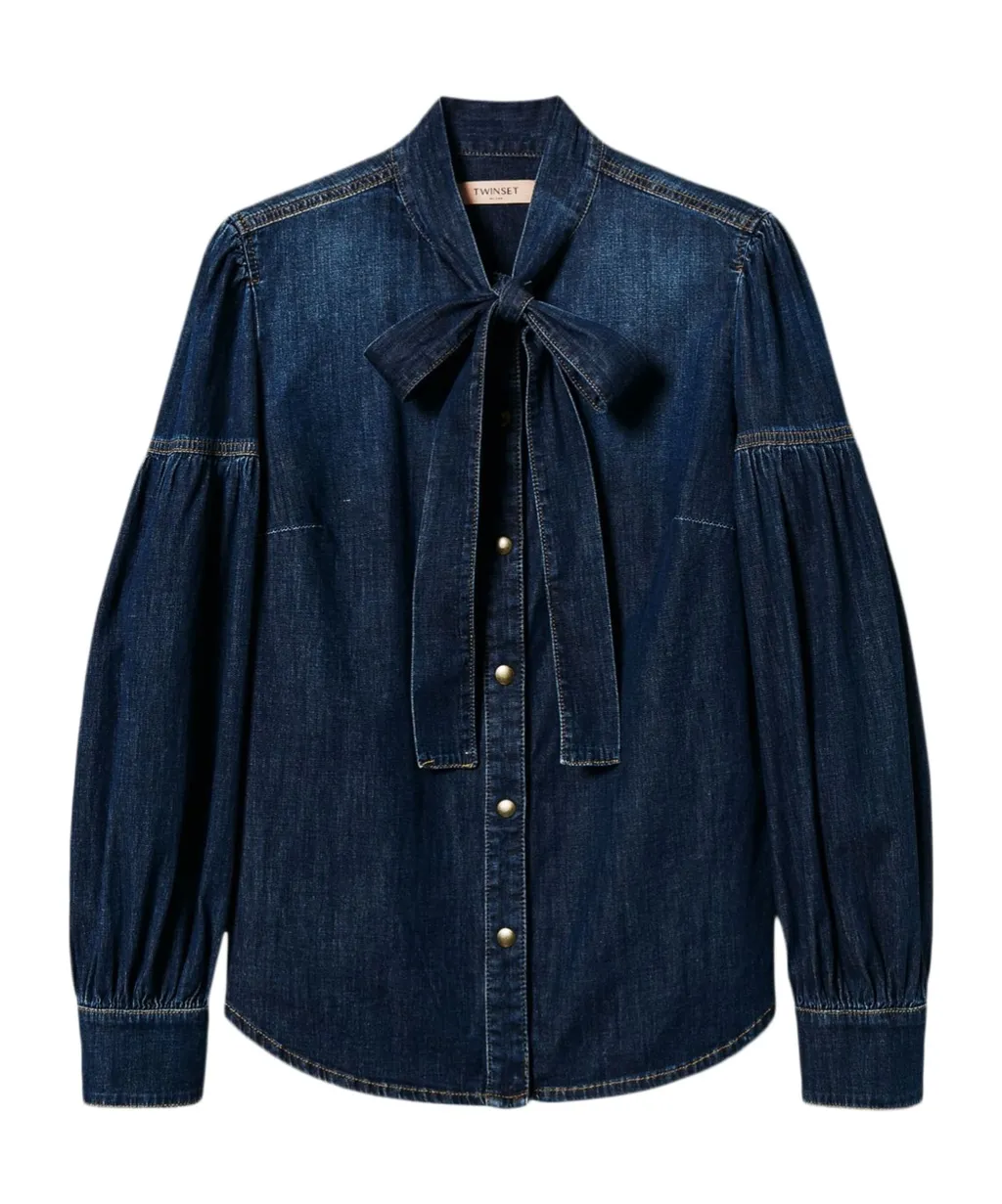 Twinset Pussy Bow Denim Shirt