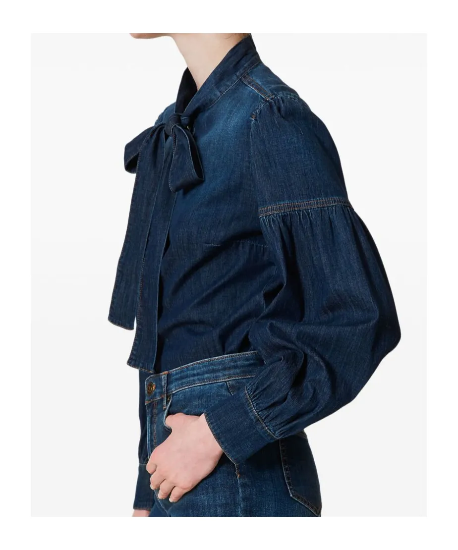 Twinset Pussy Bow Denim Shirt