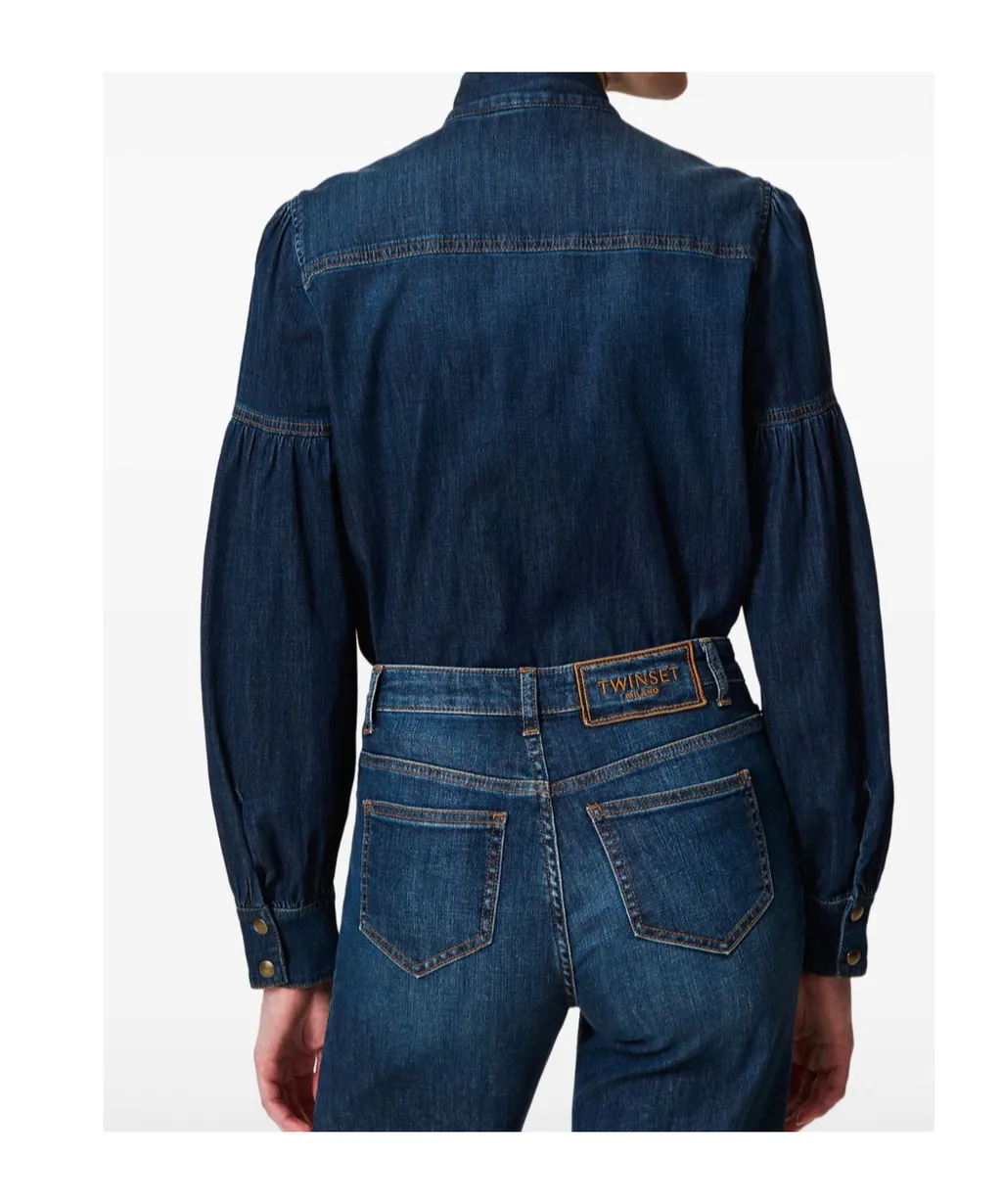 Twinset Pussy Bow Denim Shirt