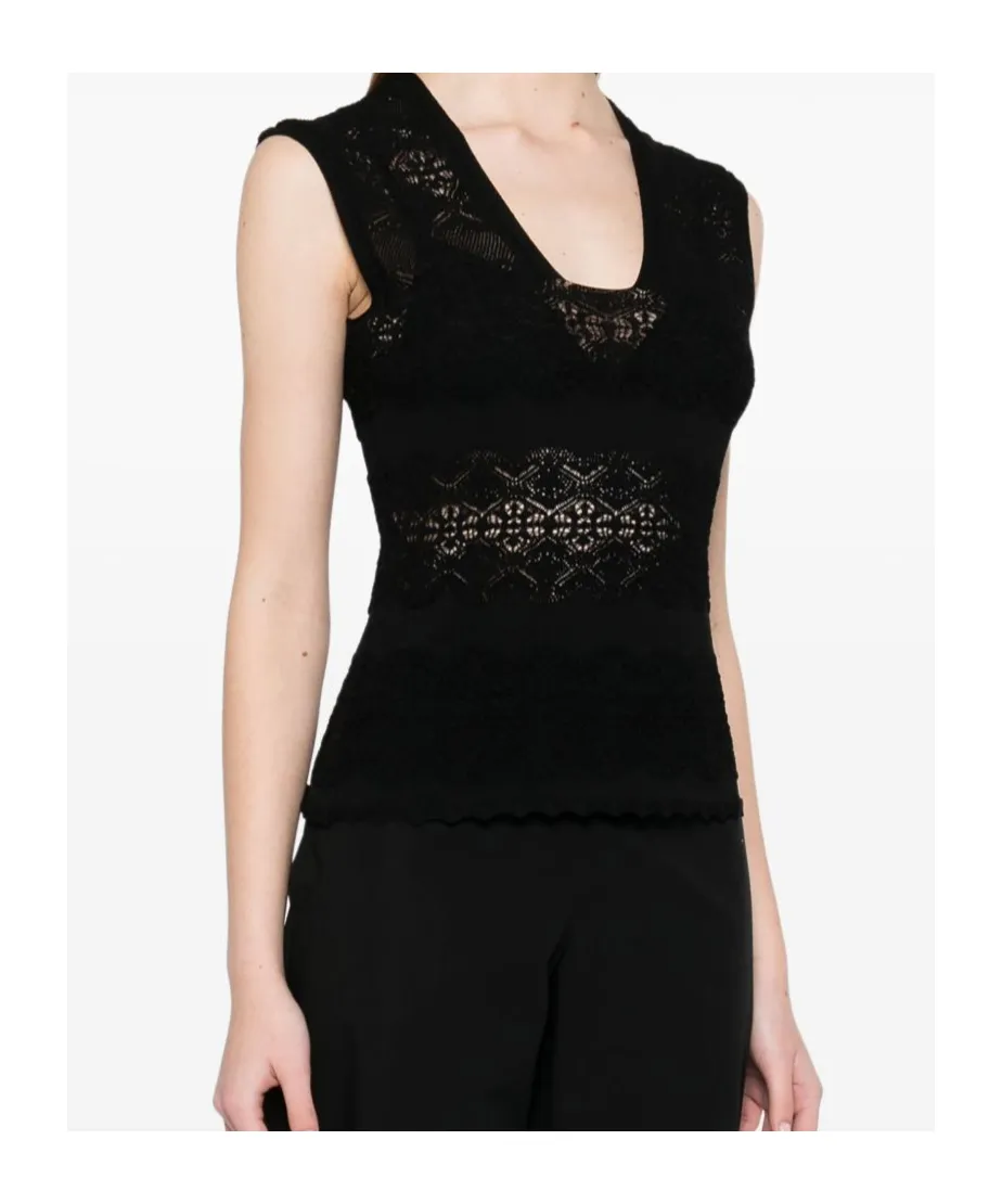 Twinset U-Neck Pointelle-Knit Top