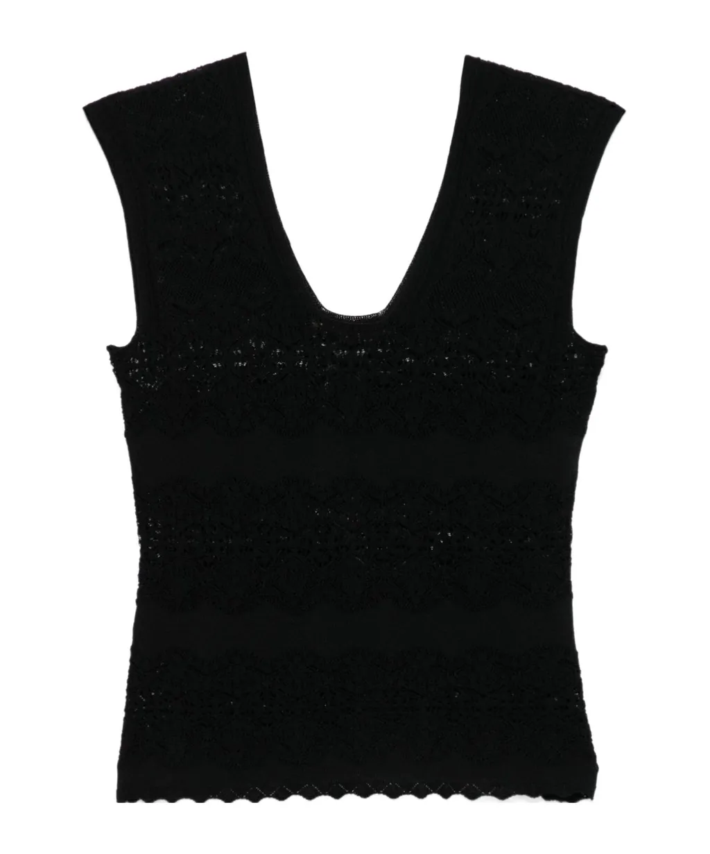 Twinset U-Neck Pointelle-Knit Top