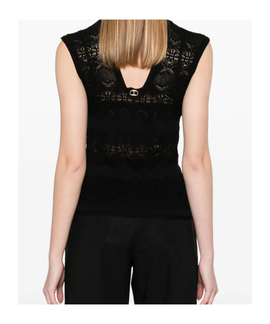 Twinset U-Neck Pointelle-Knit Top