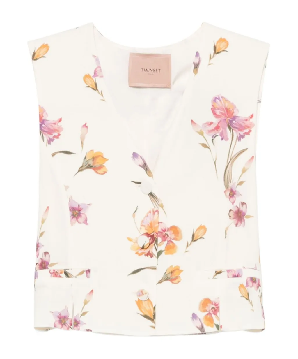 Twinset Floral-Printed V-Neck Waistcoat