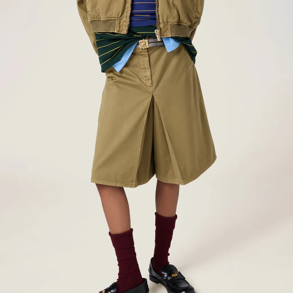 Miu Miu Garment-Dyed Belted Midi Skirt