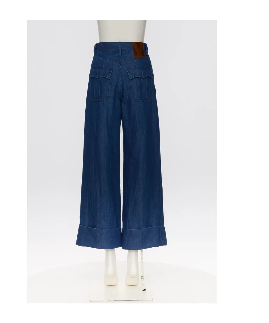 Valentino Lightweight Logo Patch Wide Leg Jeans