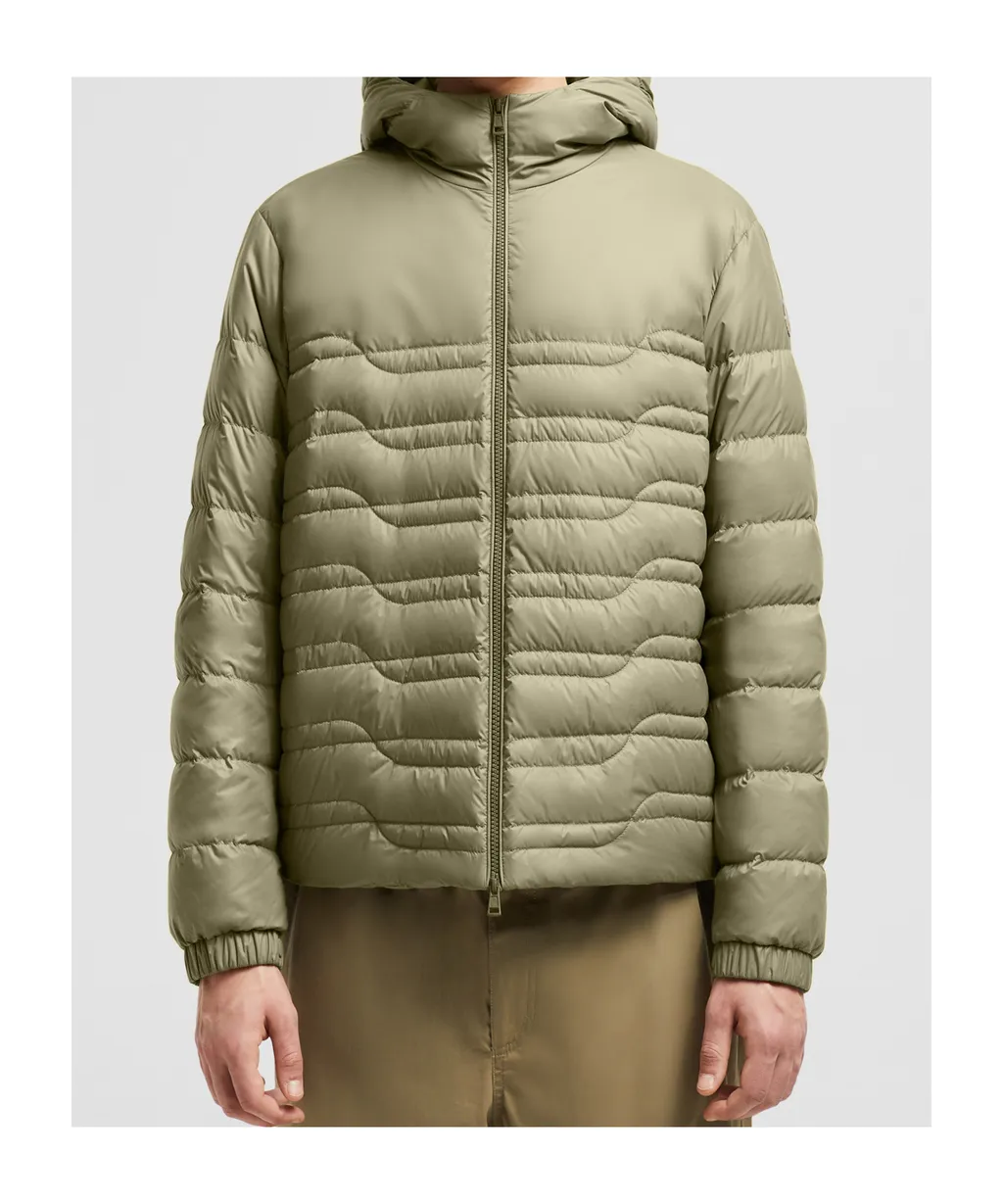 Aleso Hooded Geometric-Quilted Short Down Jacket