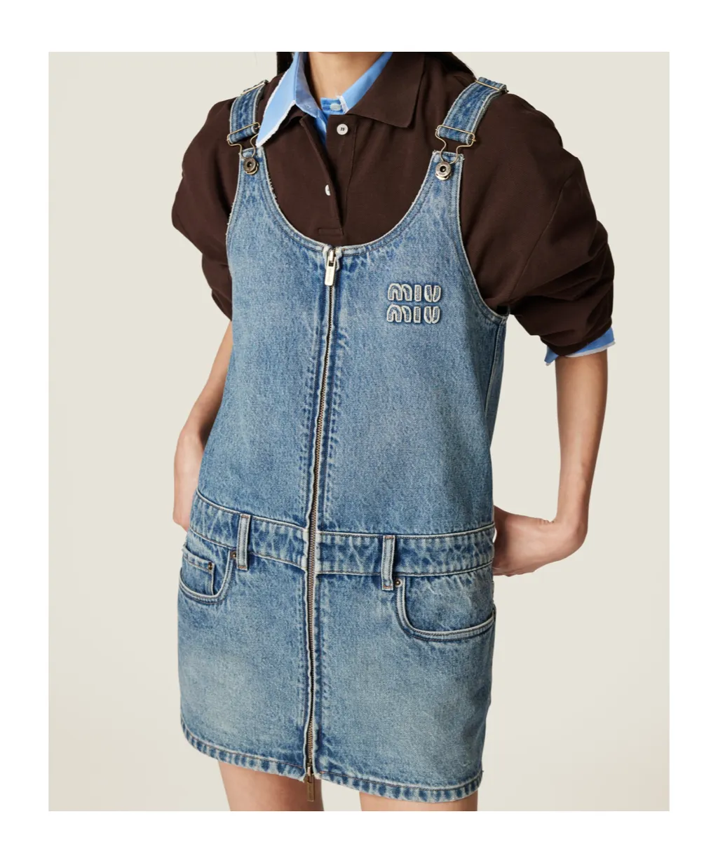 Denim And Poplin Zipper Dress