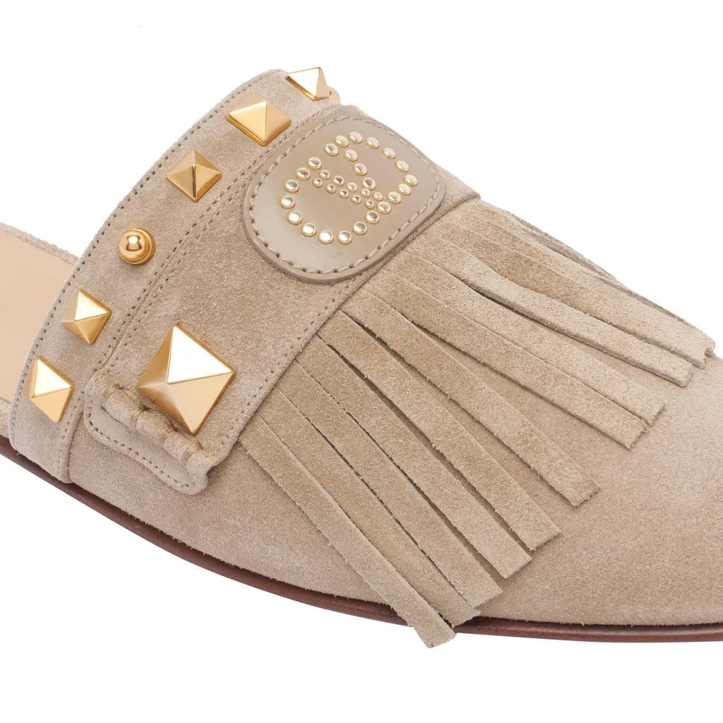 Valentino Garavani Rockstud Fringed Detailed Mules