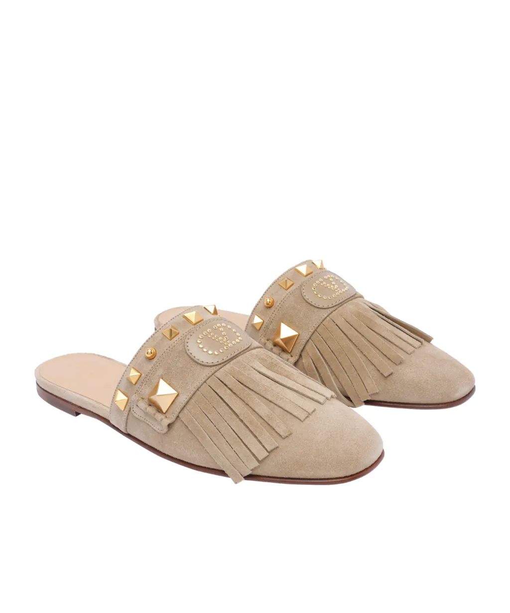 Valentino Garavani Rockstud Fringed Detailed Mules
