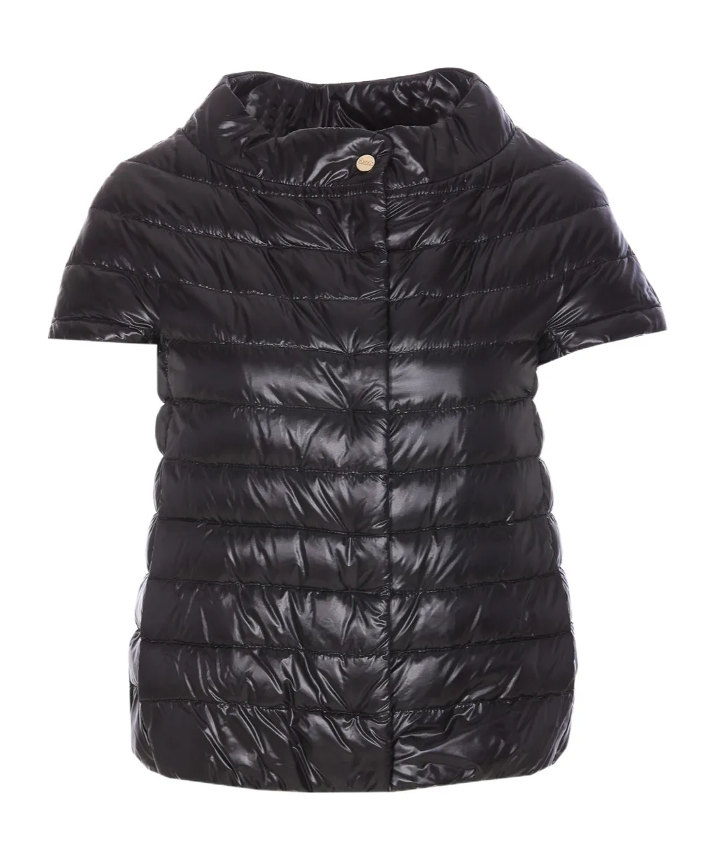 Snap-Button Short-Sleeved Down Jacket