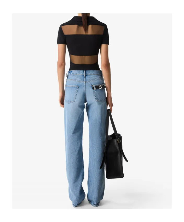 Coperni Short-Sleeved Striped Sheer Polo Top