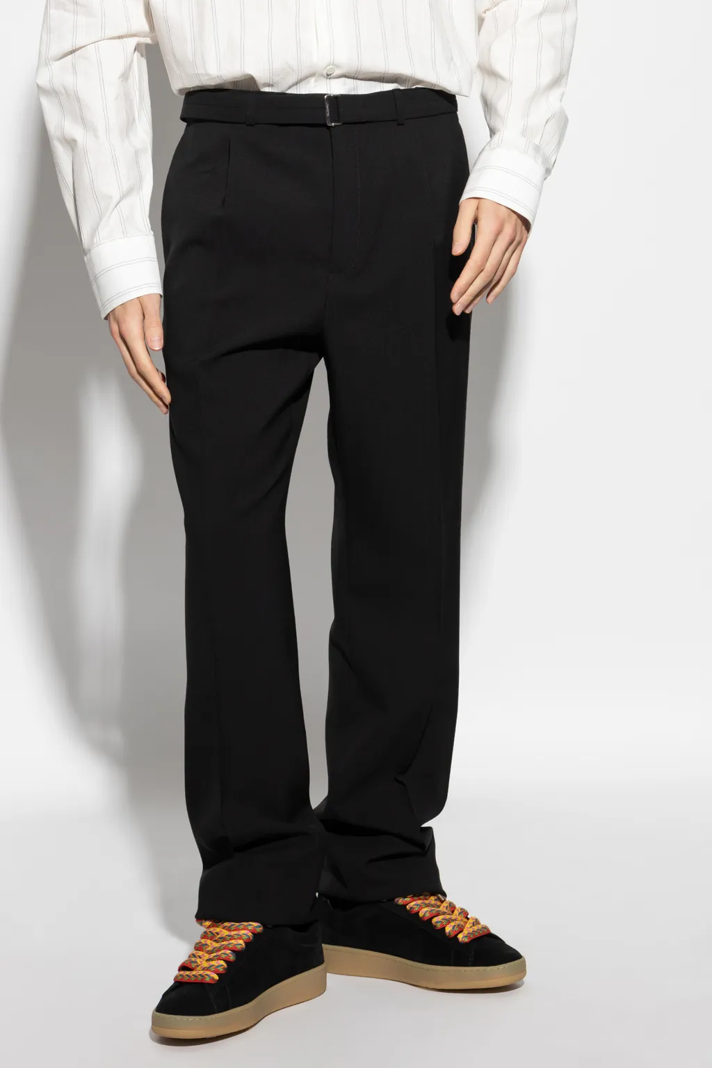 Lanvin Slide-Buckle Belted Trousers