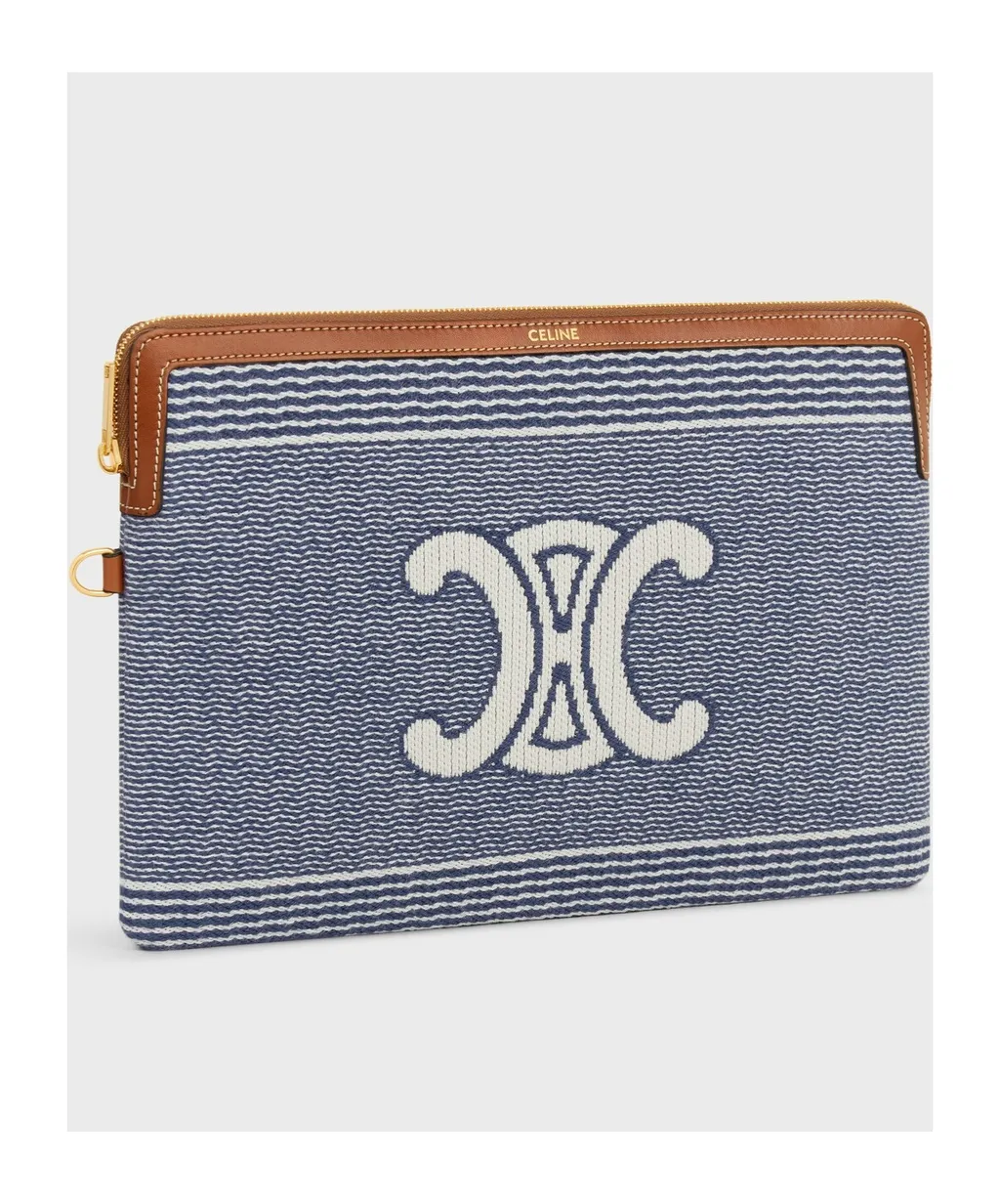 Small Pouch With Strap In Striped Textile With Triomphe