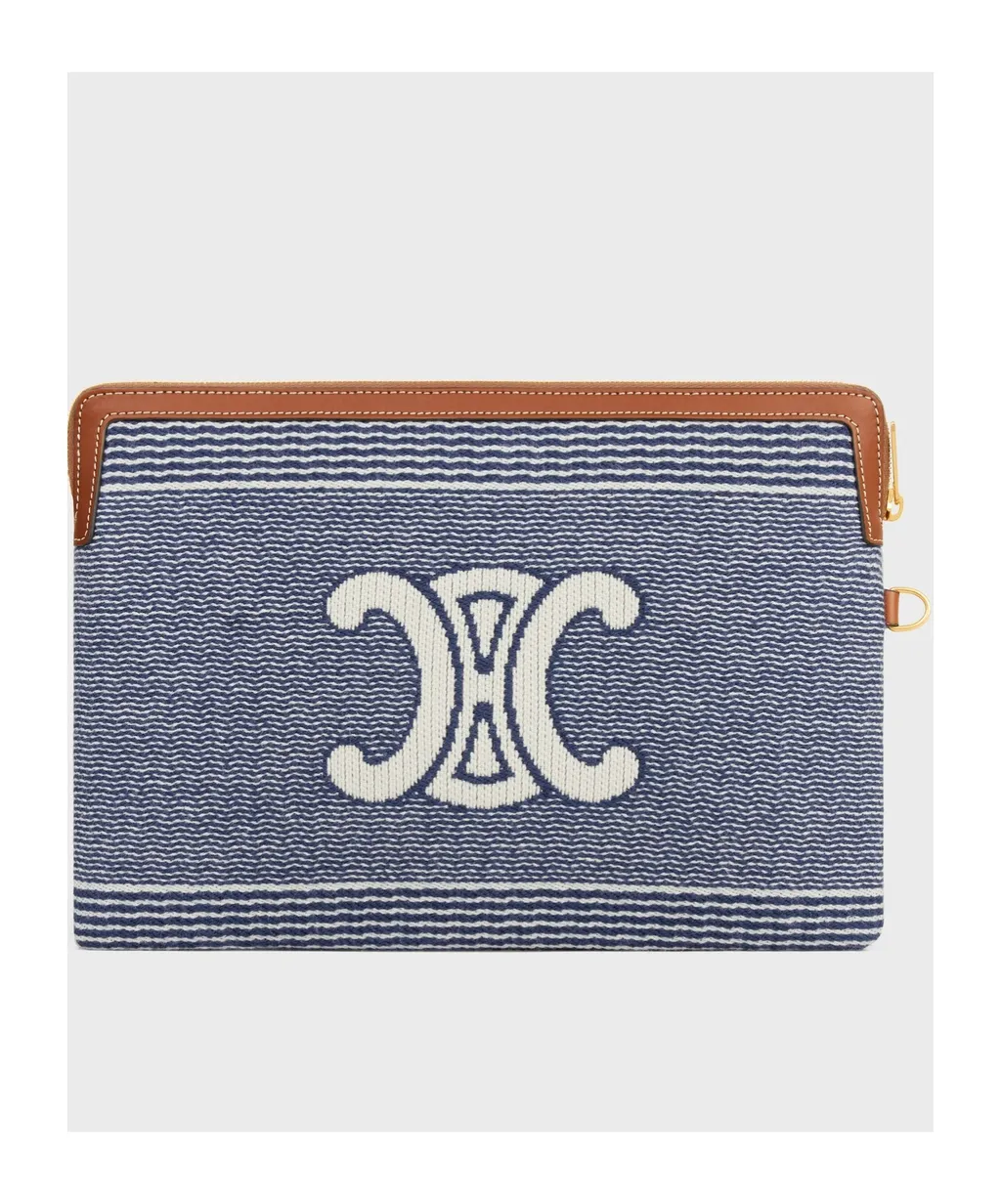 Small Pouch With Strap In Striped Textile With Triomphe