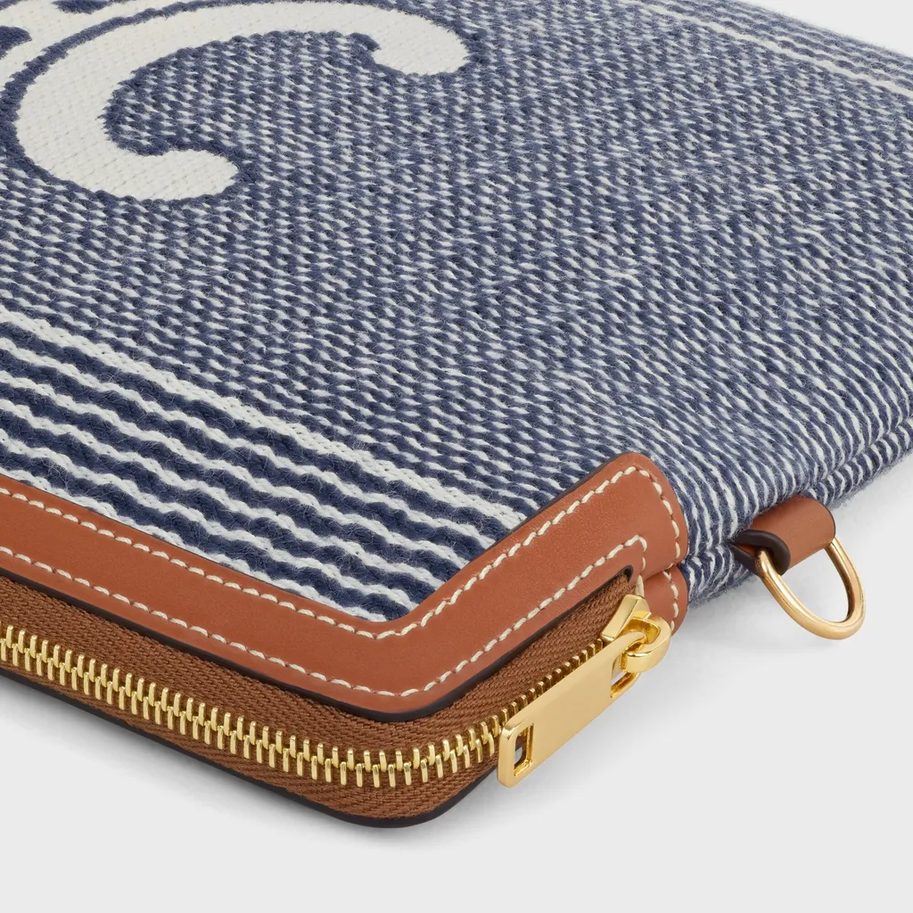 Small Pouch With Strap In Striped Textile With Triomphe