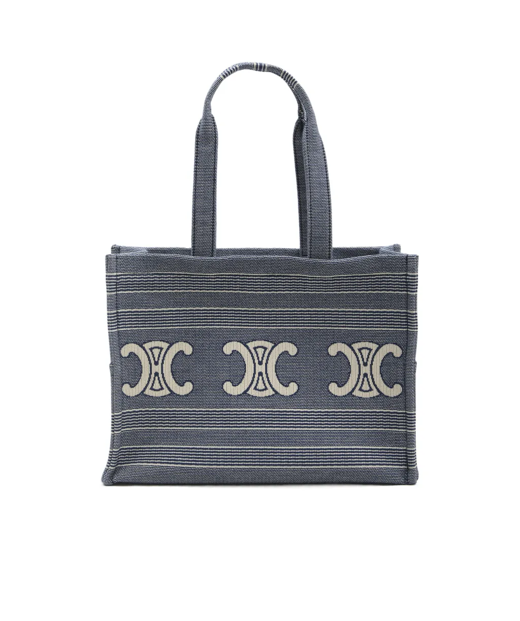 Large Cabas Thais In Striped Textile With Triomphe