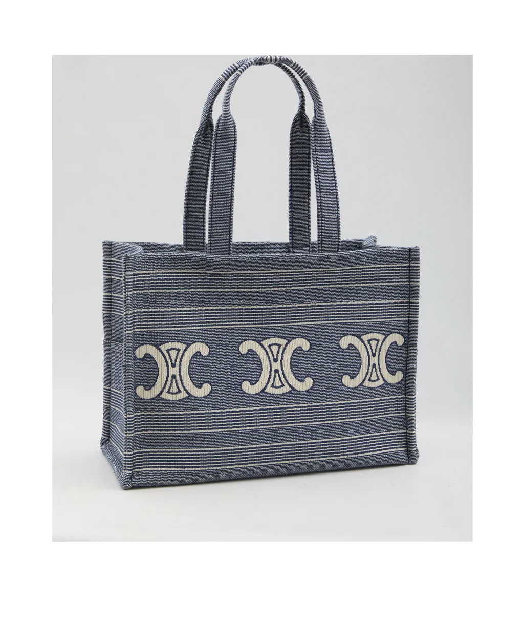 Large Cabas Thais In Striped Textile With Triomphe