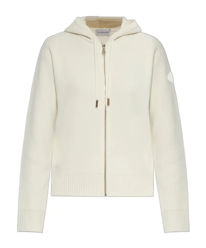 Moncler Zip-Up Hooded Knit Cardigan