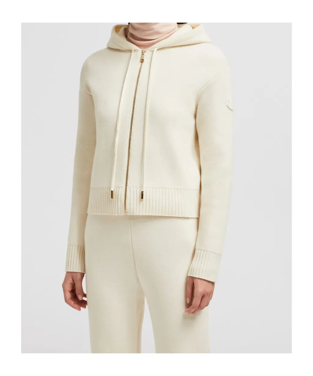 Moncler Zip-Up Hooded Knit Cardigan