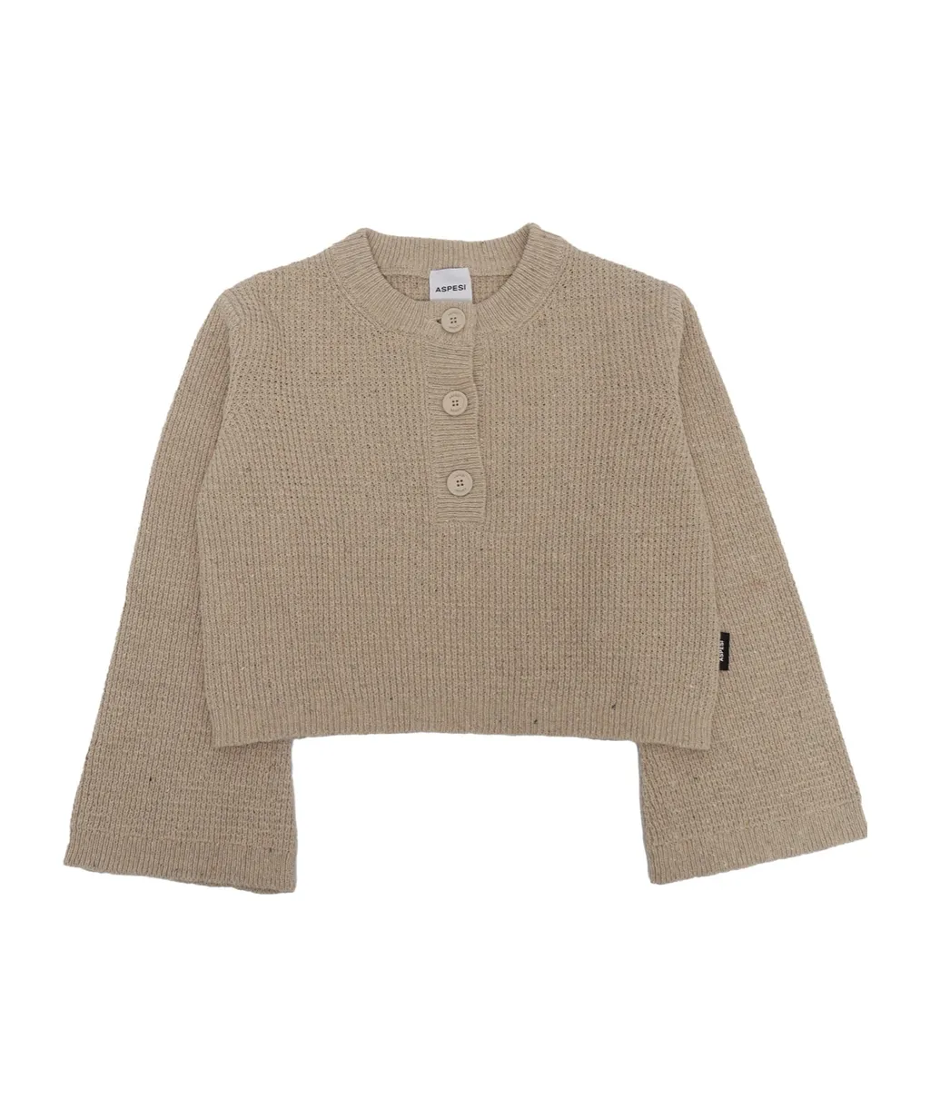 Button-Fastening Bell-Sleeve Sweater