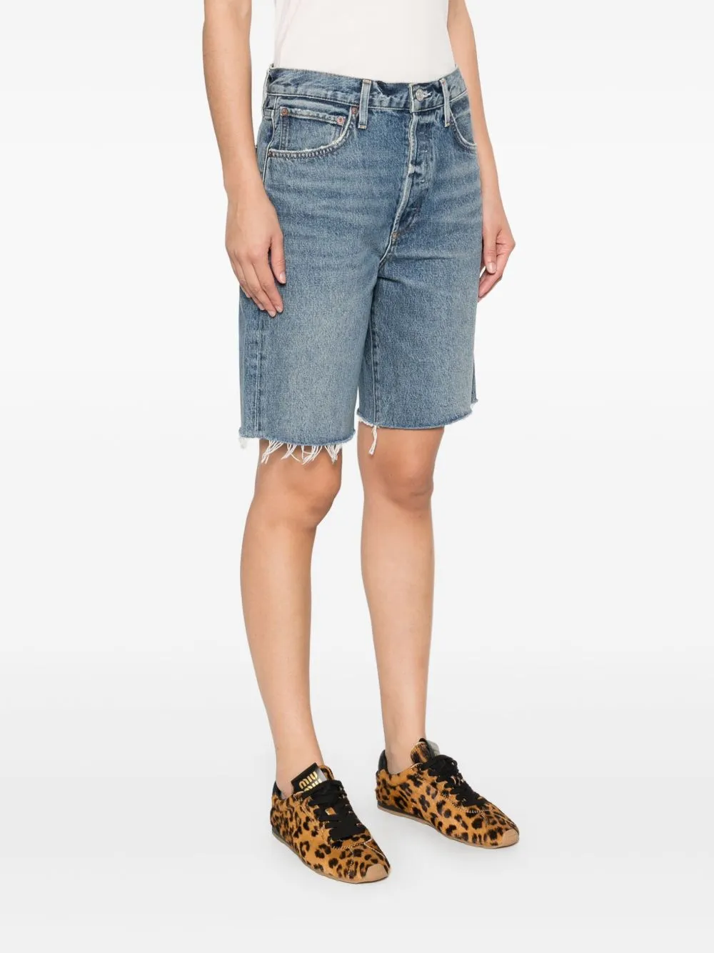 Agolde 90's Raw-Cut Edge Denim Shorts