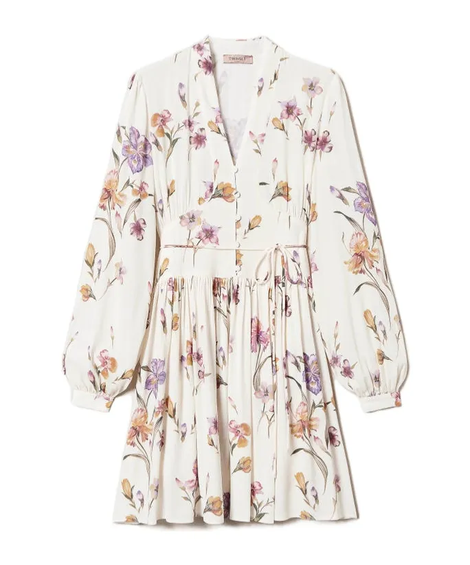 Twinset Floral-Printed V-Neck Mini Dress