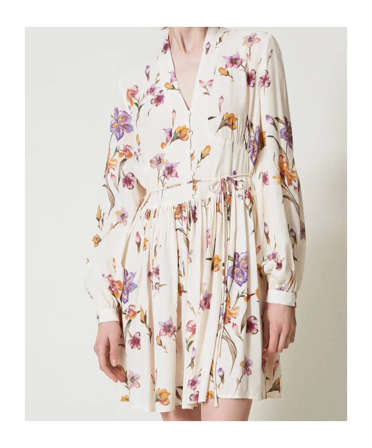 Twinset Floral-Printed V-Neck Mini Dress