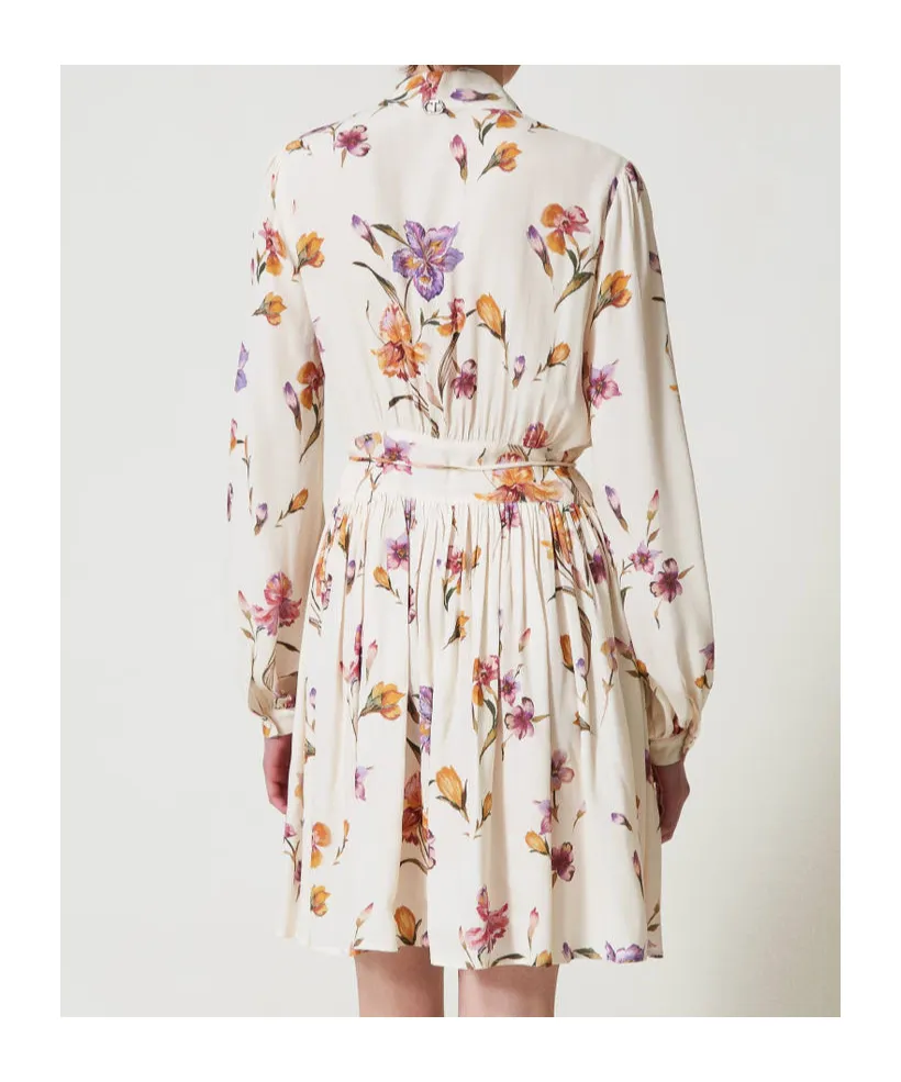 Twinset Floral-Printed V-Neck Mini Dress