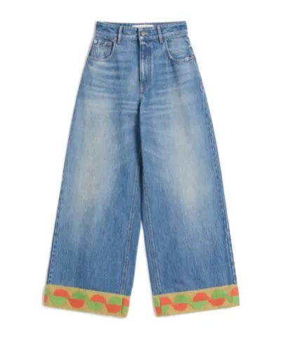 Valentino Hem Detailed Wide-Leg Jeans