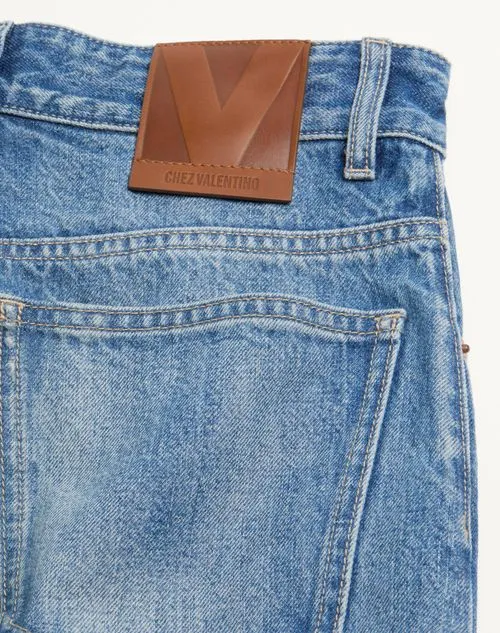 Valentino Hem Detailed Wide-Leg Jeans