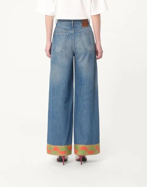 Valentino Hem Detailed Wide-Leg Jeans