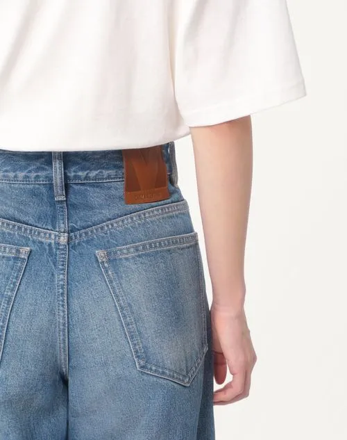 Valentino Hem Detailed Wide-Leg Jeans