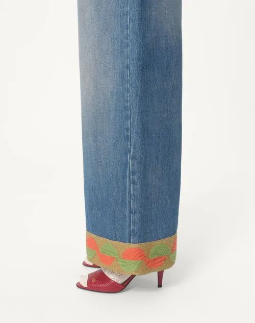 Valentino Hem Detailed Wide-Leg Jeans