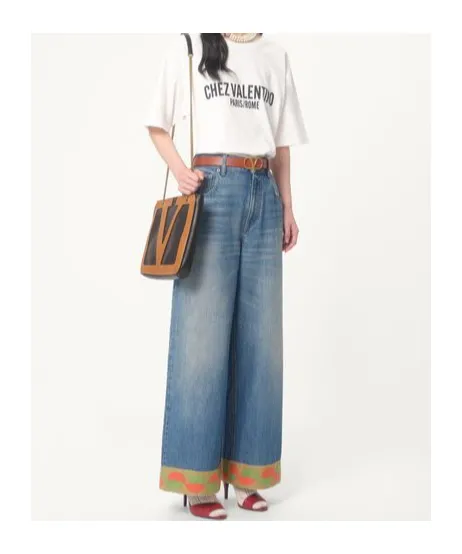Valentino Hem Detailed Wide-Leg Jeans