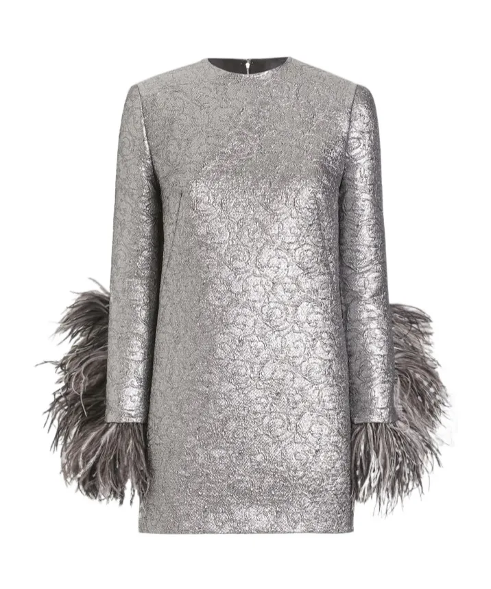Feather-Trim Mini Dress
