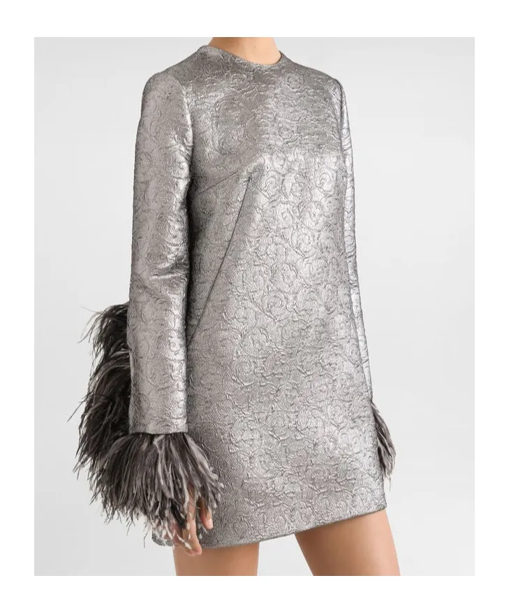 Feather-Trim Mini Dress