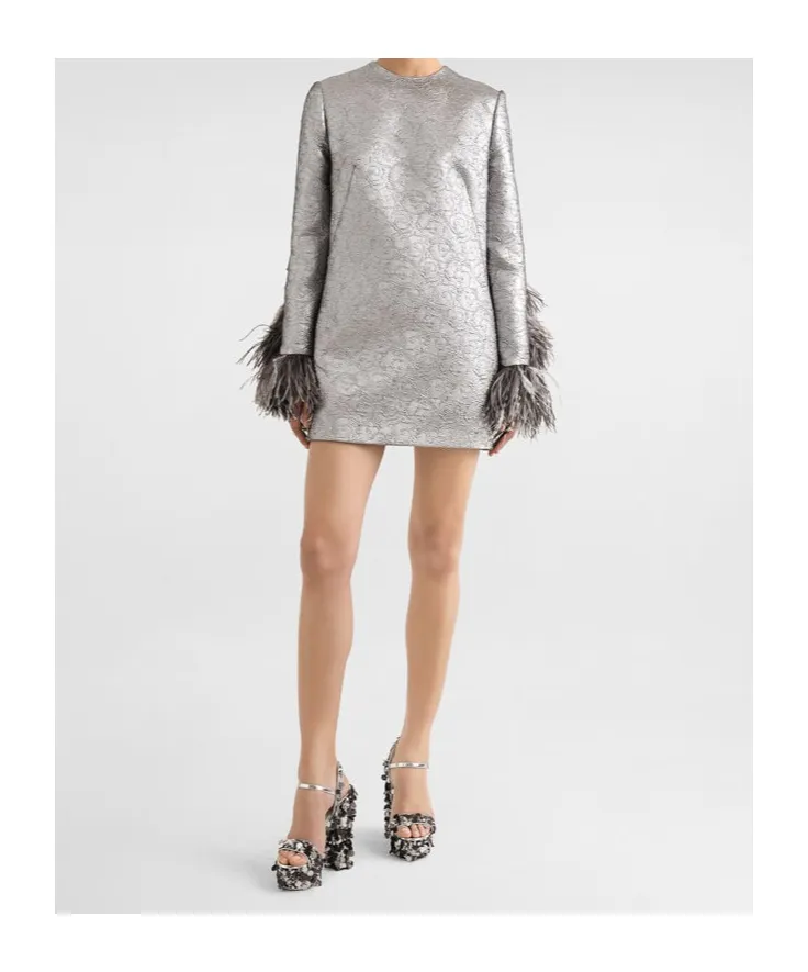 Feather-Trim Mini Dress