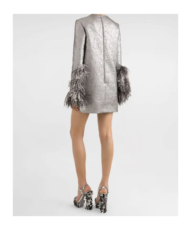Feather-Trim Mini Dress