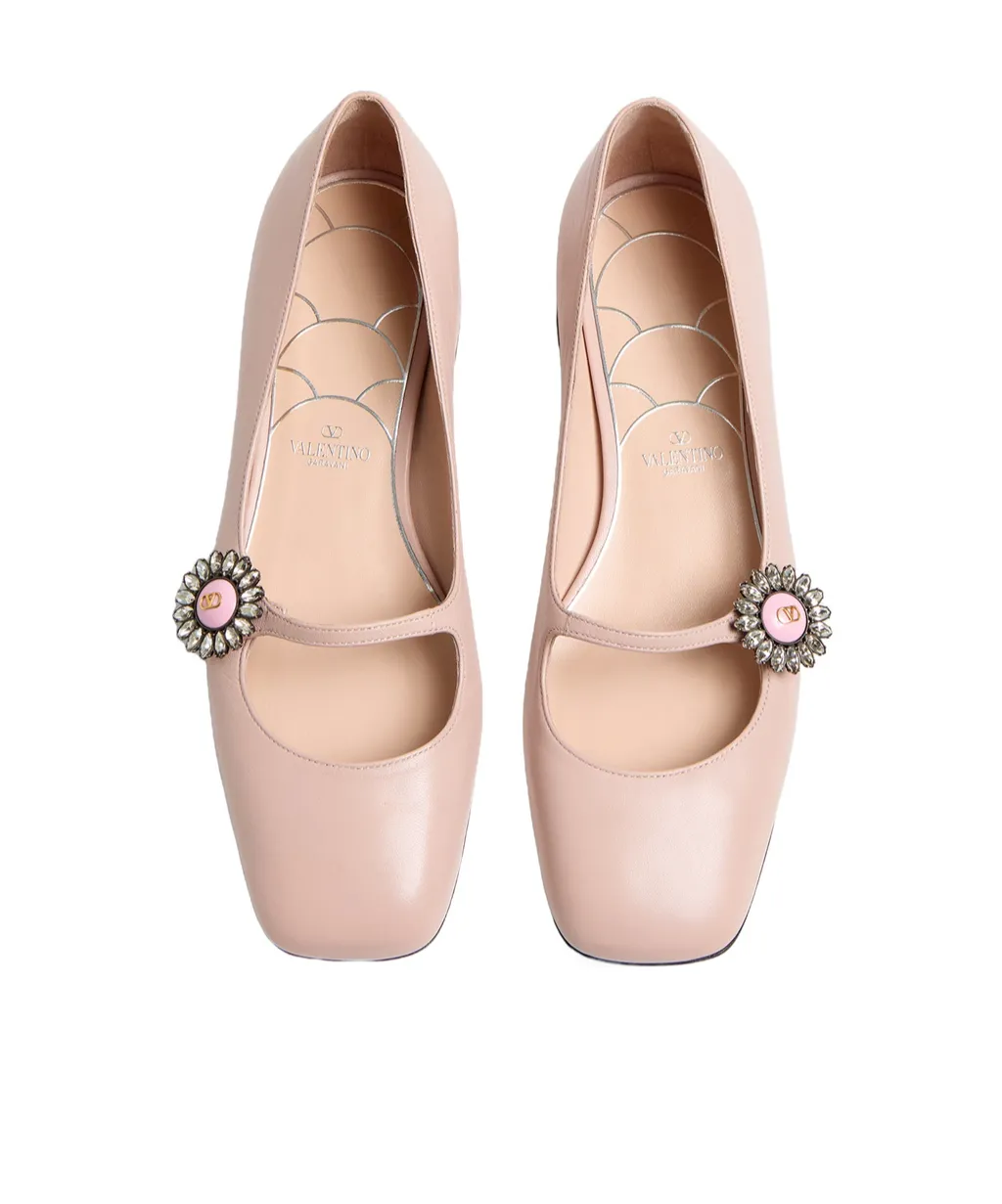 Valentino Preshoes Embellished Square Toe Ballet Flats