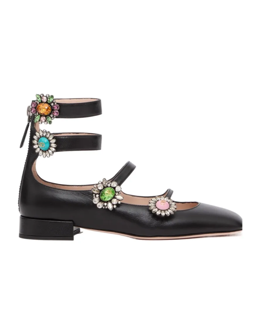 Valentino Preshoes Embellished Square Toe Ballerina Shoes